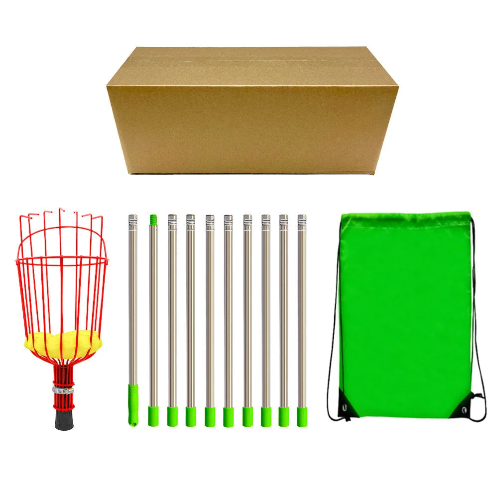 Fruit picking tool with telescopic pole - stainless steel