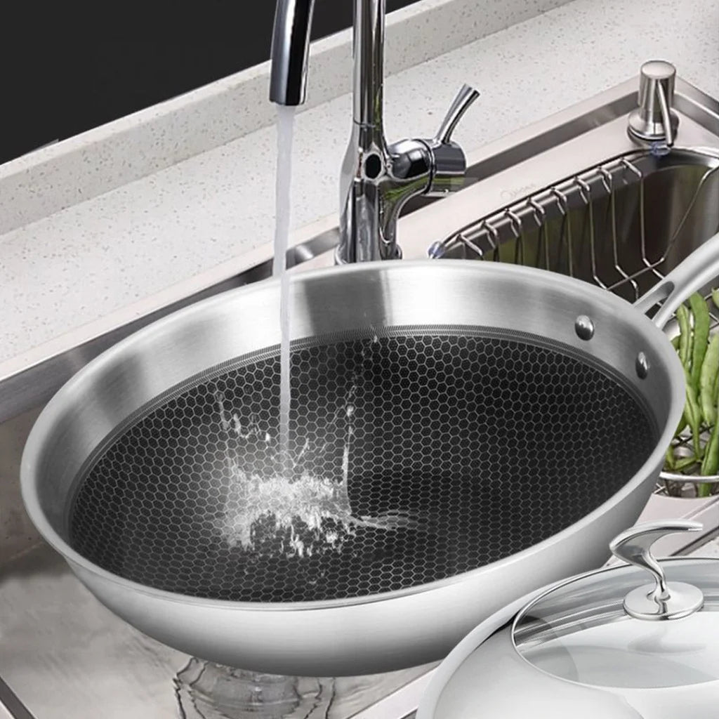 Fry Pan Premium 18/10 Stainless Steel 30cm Cooking Non-Stick Interior Skillet with Lid