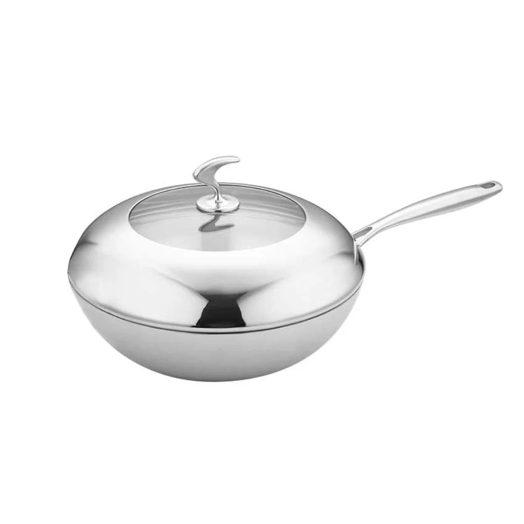 Fry Pan Premium 18/10 Stainless Steel 30cm Cooking Non-Stick Interior Skillet with Lid