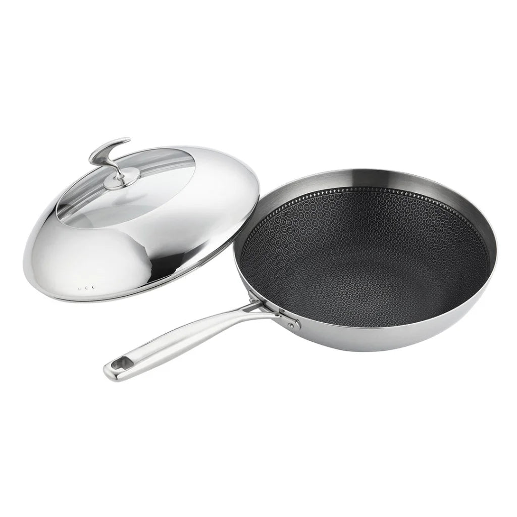 Fry Pan Premium 18/10 Stainless Steel 30cm Cooking Non-Stick Interior Skillet with Lid