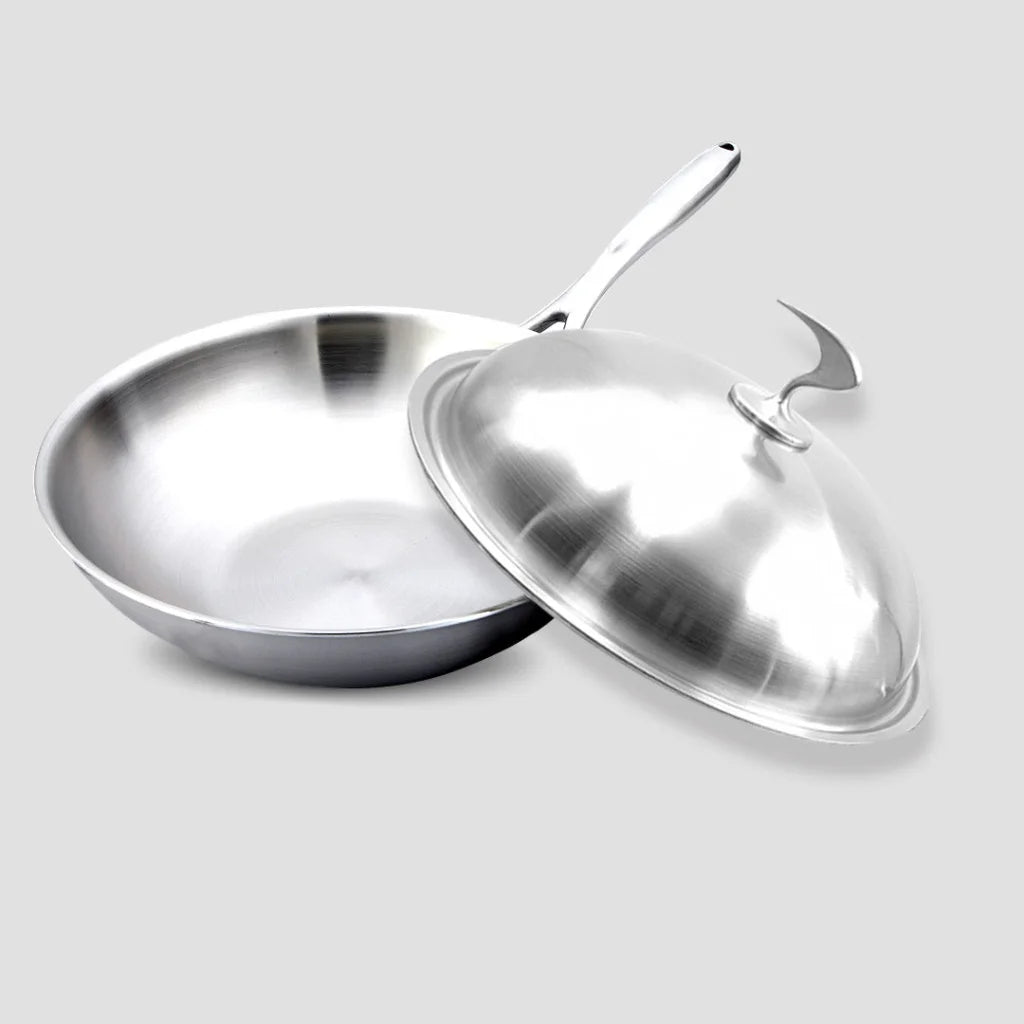Fry Pan Premium 18/10 Stainless Steel 32cm Top Grade Cooking Skillet with Lid