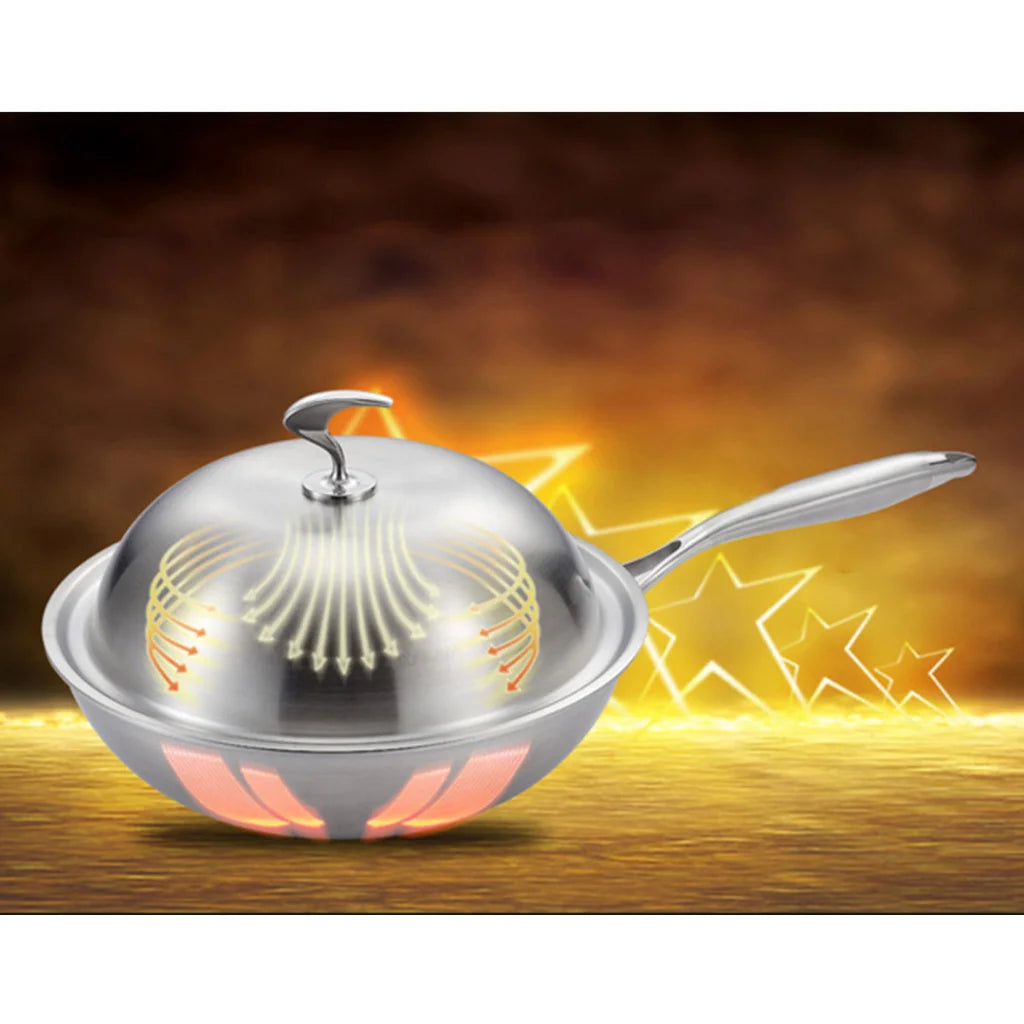 Fry Pan Premium 18/10 Stainless Steel 32cm Top Grade Cooking Skillet with Lid