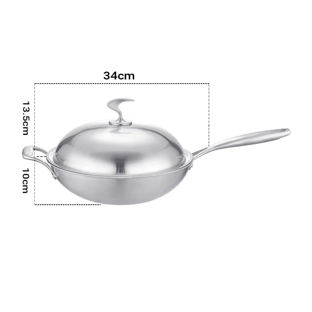 Fry Pan Premium 18/10 Stainless Steel 34cm Top Grade Skillet with Helper Handle and Lid