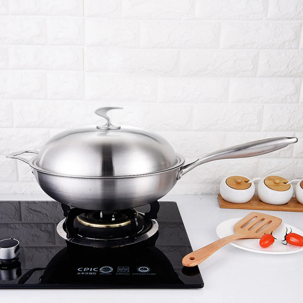 Fry Pan Premium 18/10 Stainless Steel 34cm Top Grade Skillet with Helper Handle and Lid