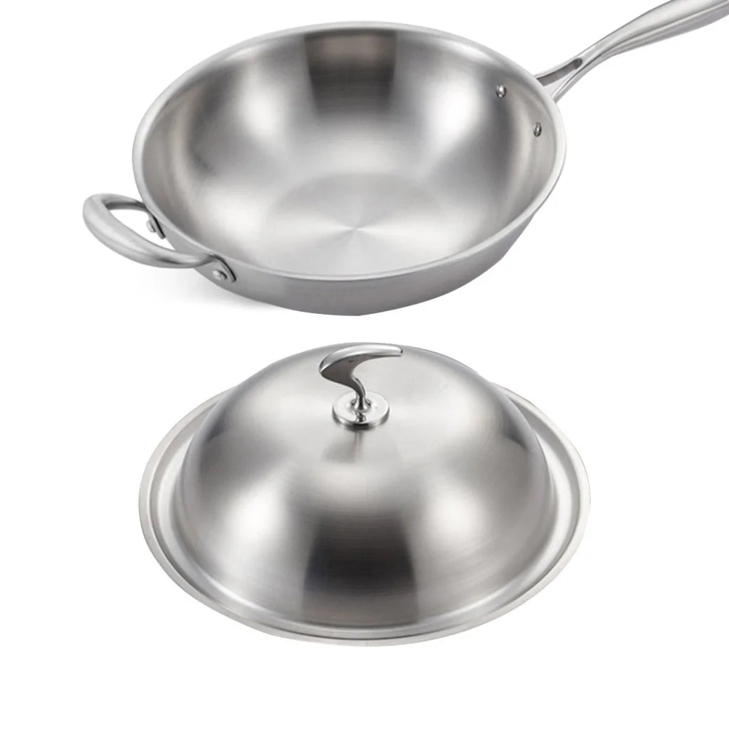 Fry Pan Premium 18/10 Stainless Steel 36cm Top Grade Skillet with Helper Handle and Lid