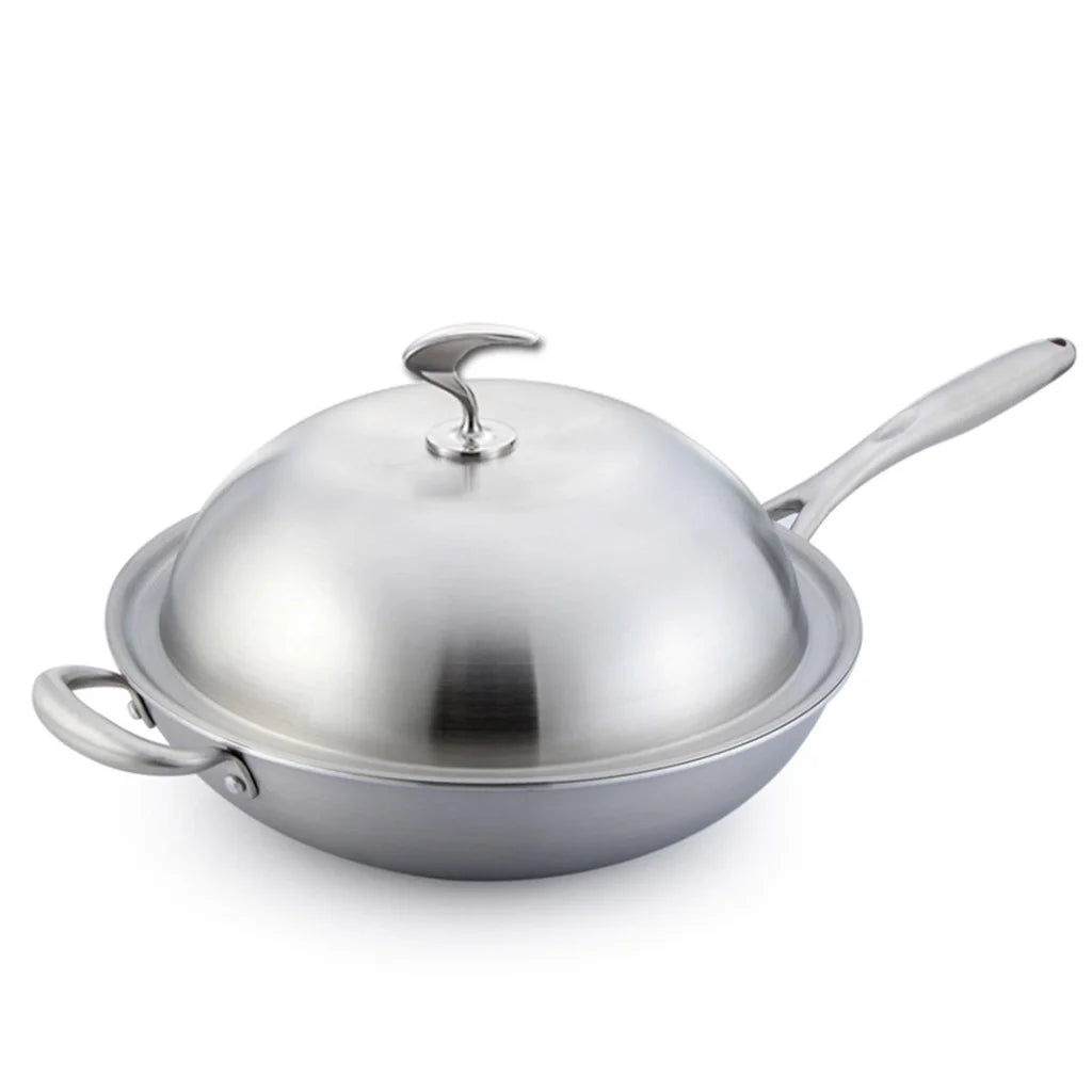 Fry Pan Premium 18/10 Stainless Steel 36cm Top Grade Skillet with Helper Handle and Lid