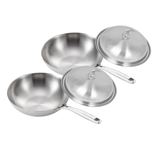 Fry Pan Premium 2X 18/10 Stainless Steel 32cm Top Grade Cooking Skillet with Lid