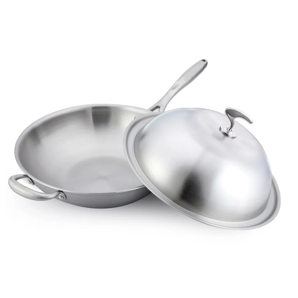 Fry Pan Set Premium 2X 18/10 Stainless Steel 36cm Top Grade Skillet with Helper Handle and Lid