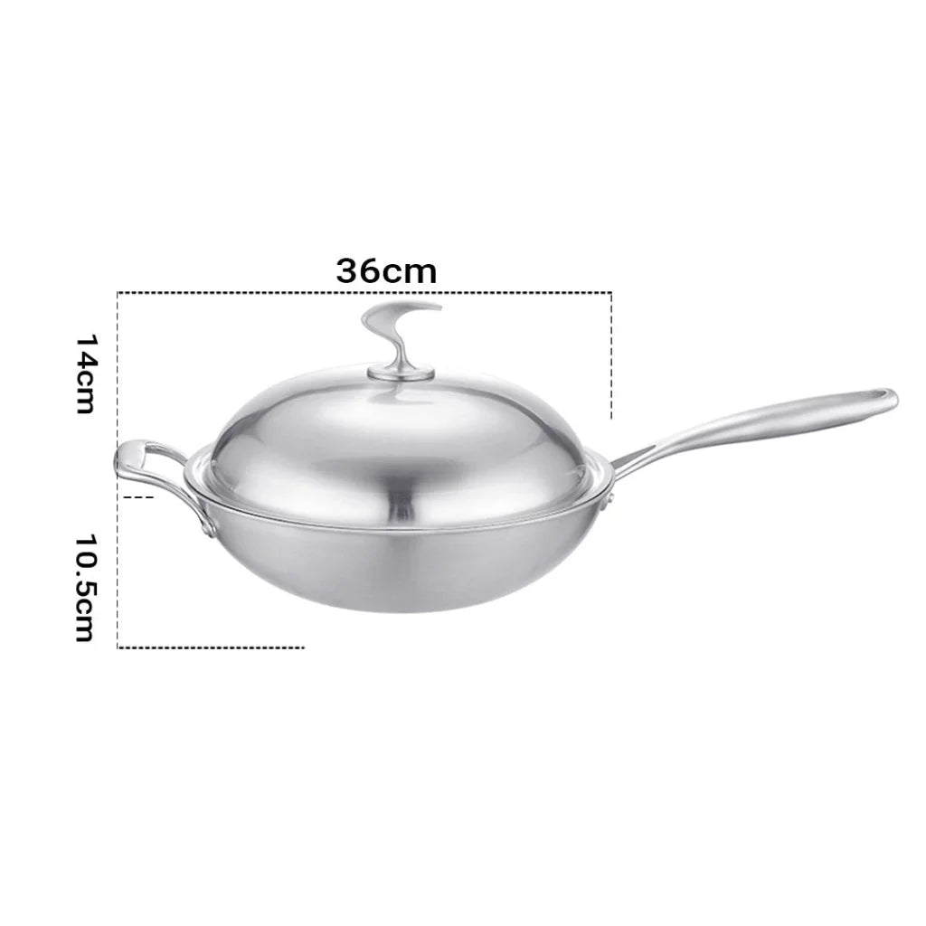 Fry Pan Set Premium 2X 18/10 Stainless Steel 36cm Top Grade Skillet with Helper Handle and Lid