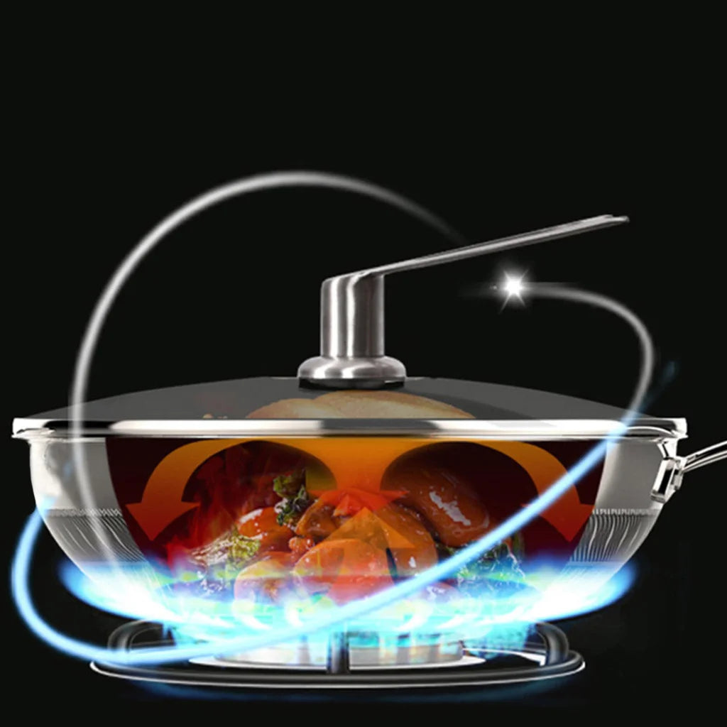 Frying Pan Premium 32cm Stainless Steel Tri-Ply Cooking Skillet Textured Non-Stick Interior with Glass Lid