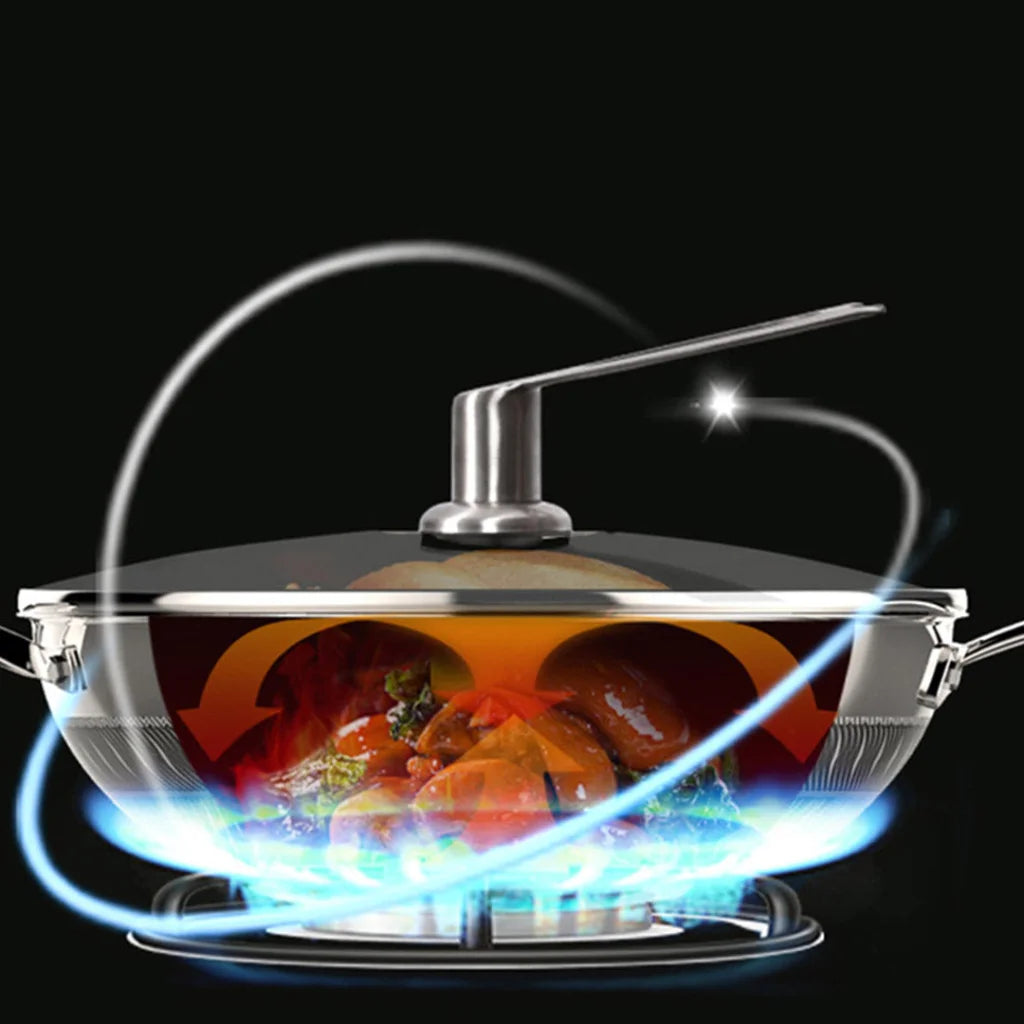 Frying Pan Premium 34cm Stainless Steel Tri-Ply Cooking Skillet Textured Non-Stick with Glass Lid and Helper Handle