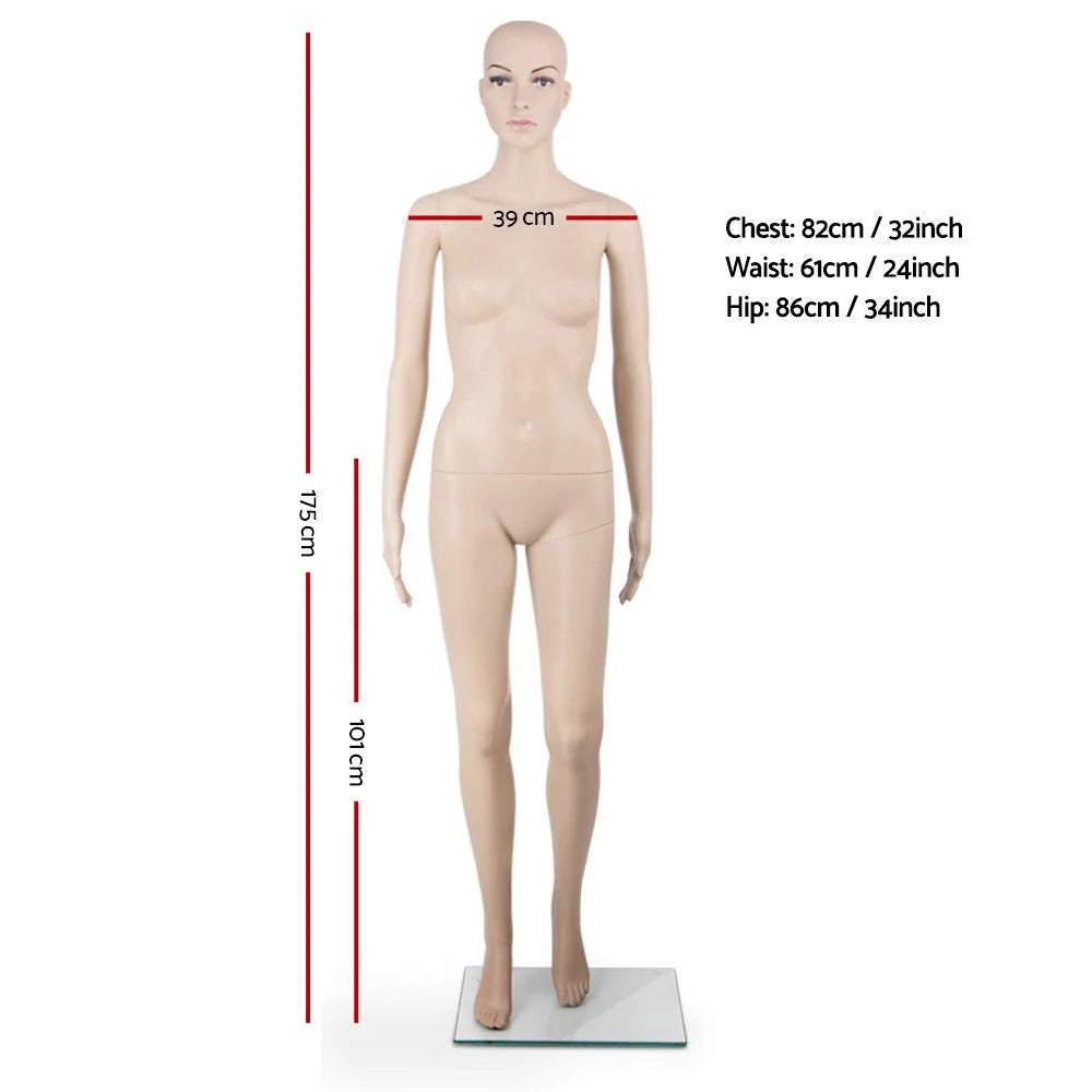 Full Body Female Mannequin 175cm Tall Skin-Colored