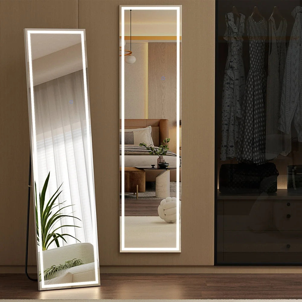 Full-Length Floor Wall Mirror with LED Light - Home & Garden