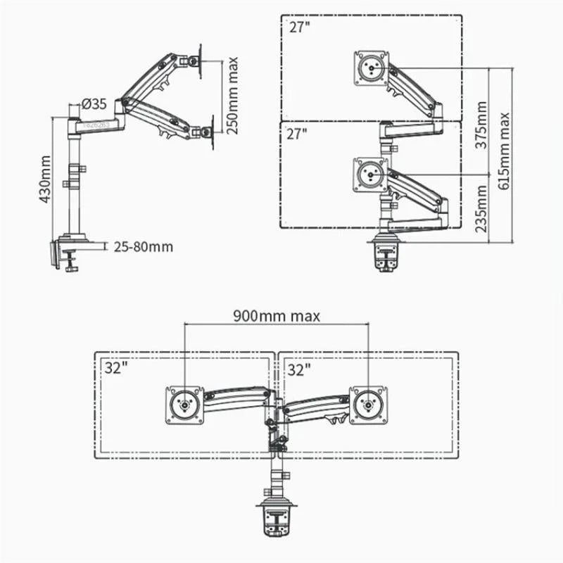Full Motion Dual Arm Clamp for 22-32 Inch Lcd Tv Monitor