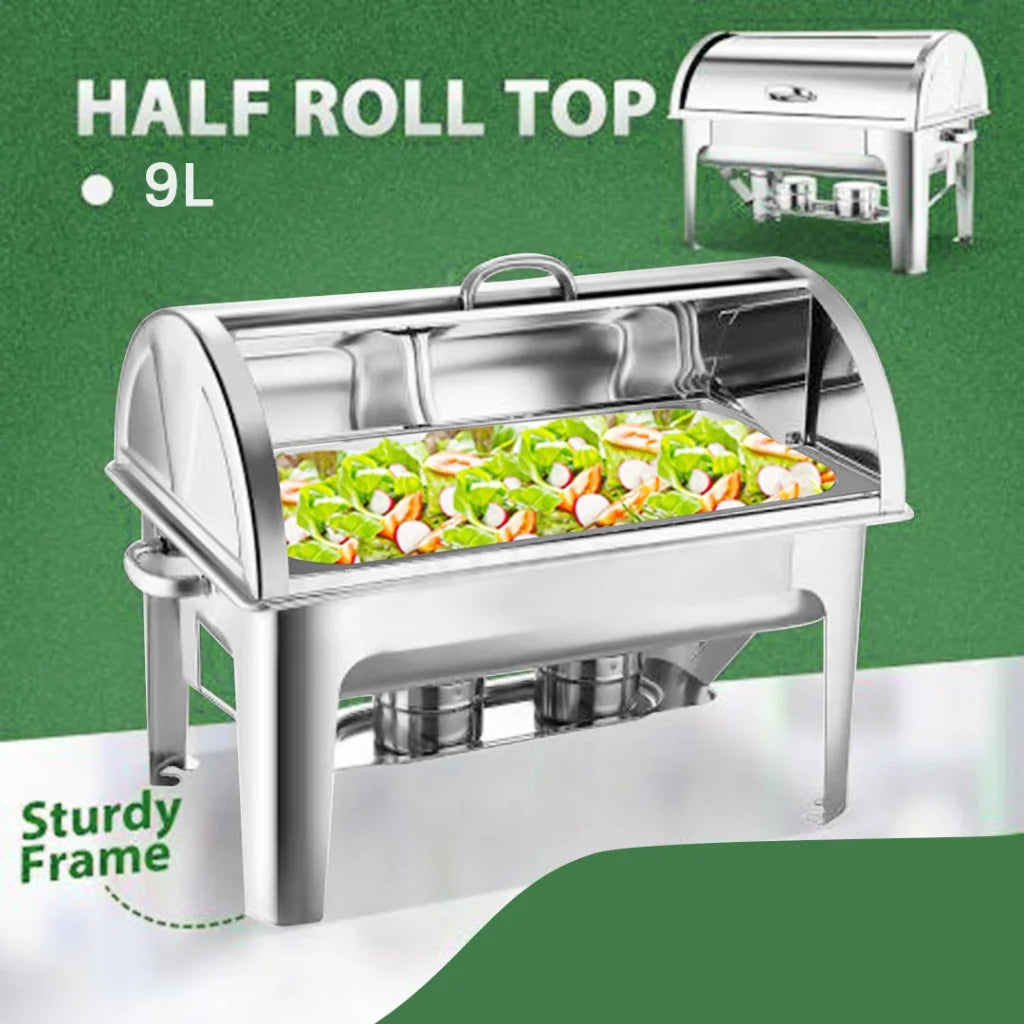 Full Size Chafing Dish 9L Stainless Steel Roll Top Food Warmer - Premium