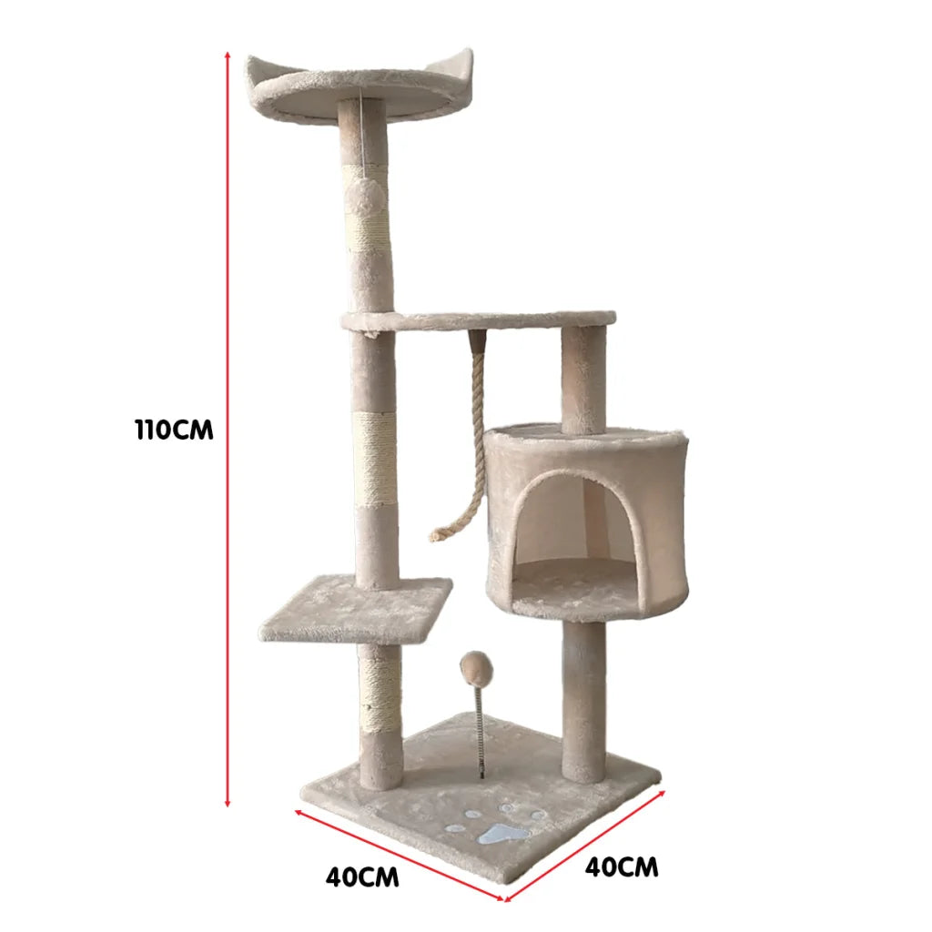 Furtastic 110cm Cat Tree Scratching Post - Beige - Pet Care