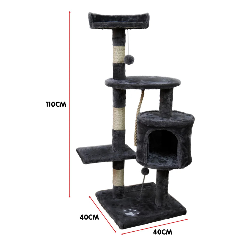 Furtastic 110cm Cat Tree Scratching Post - Dark Grey - Pet
