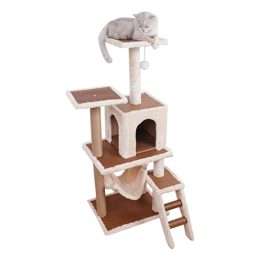 Furtastic 125cm Cat Tree Scratching Post - Beige - Pet Care