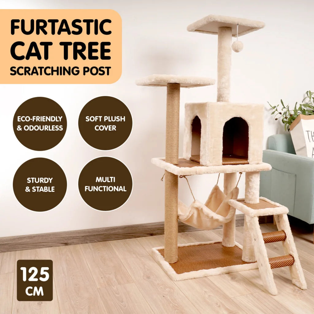 Furtastic 125cm Cat Tree Scratching Post - Beige - Pet Care