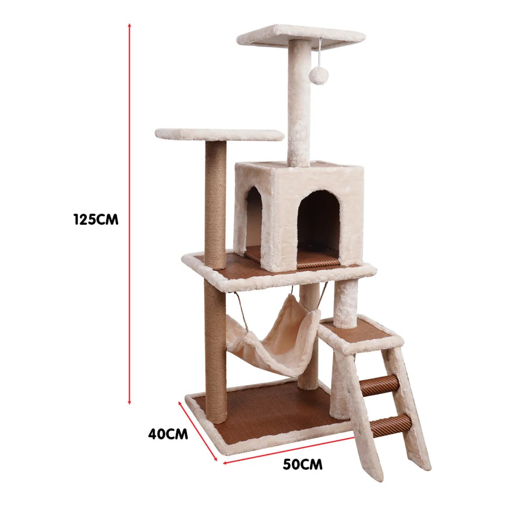 Furtastic 125cm Cat Tree Scratching Post - Beige - Pet Care