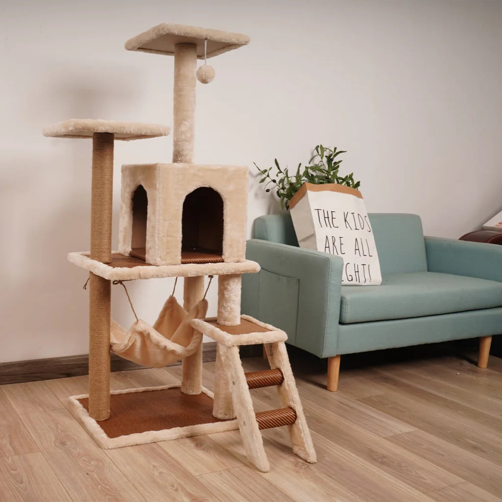 Furtastic 125cm Cat Tree Scratching Post - Beige - Pet Care
