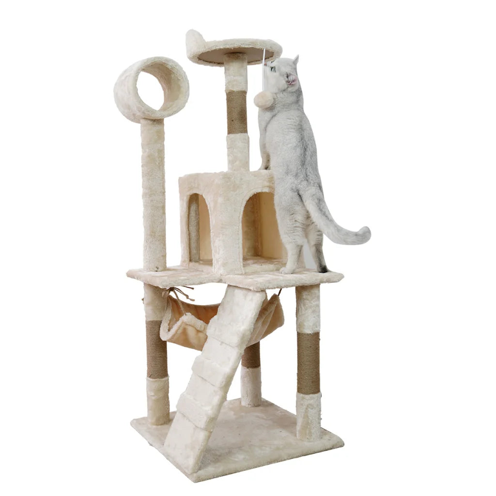 Furtastic 135cm Cat Tree Scratching Post - Beige - Pet Care