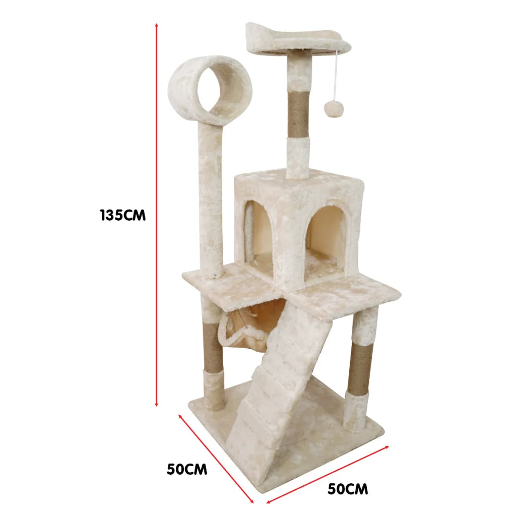 Furtastic 135cm Cat Tree Scratching Post - Beige - Pet Care