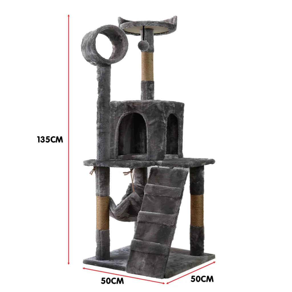 Furtastic 135cm Cat Tree Scratching Post - Dark Grey - Pet