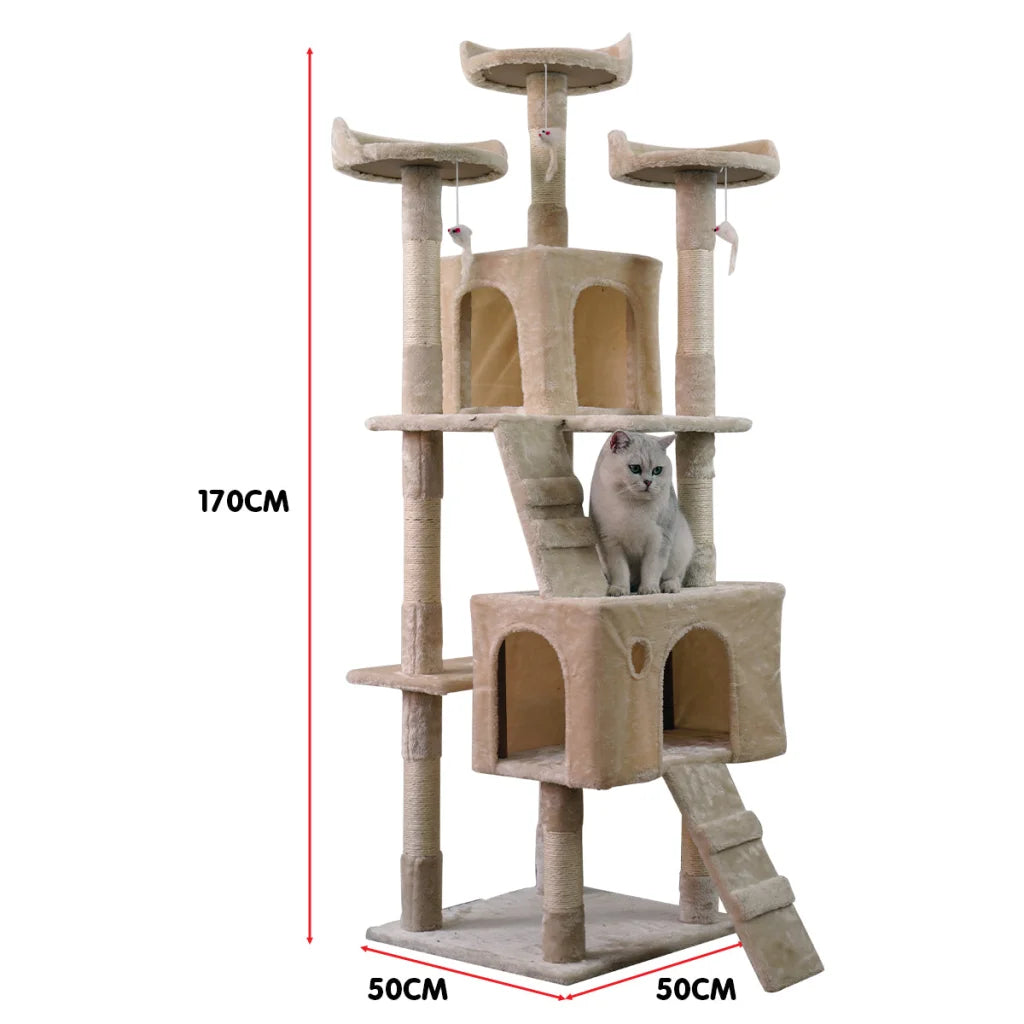 Furtastic 170cm Cat Tree Scratching Post - Beige - Pet Care