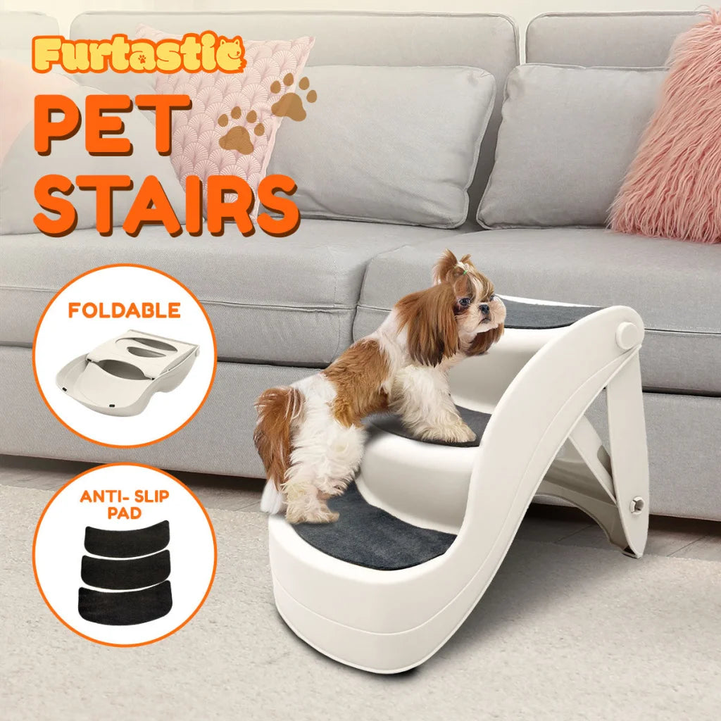 Furtastic 38cm Foldable Pet Stairs Ramp - White - Pet Care