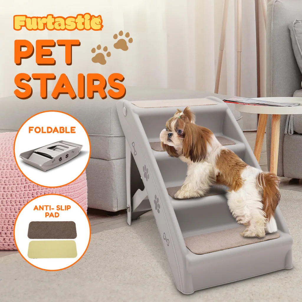 Furtastic Foldable Pet Stairs in Grey - 50cm Dog Ladder Cat