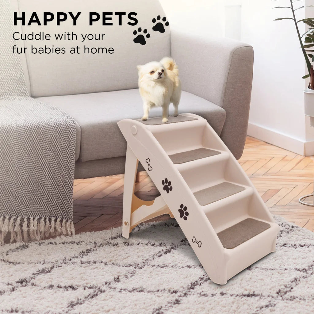 Furtastic Foldable Pet Stairs In White - 50cm Dog Ladder