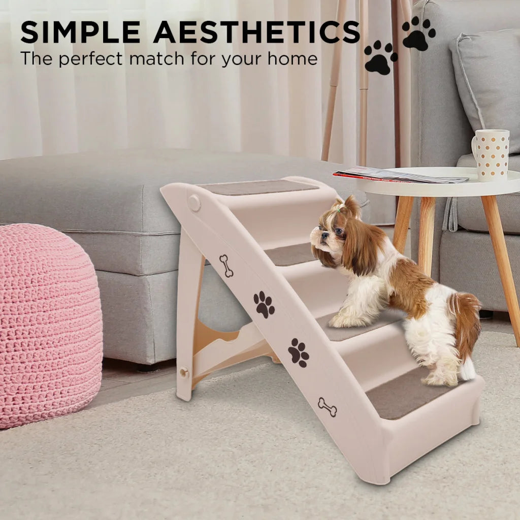 Furtastic Foldable Pet Stairs In White - 50cm Dog Ladder