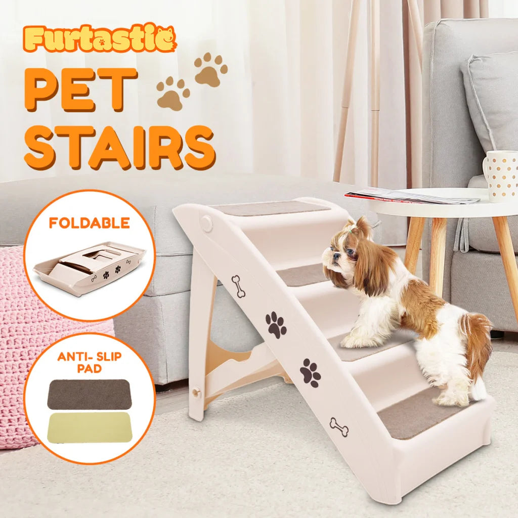 Furtastic Foldable Pet Stairs In White - 50cm Dog Ladder