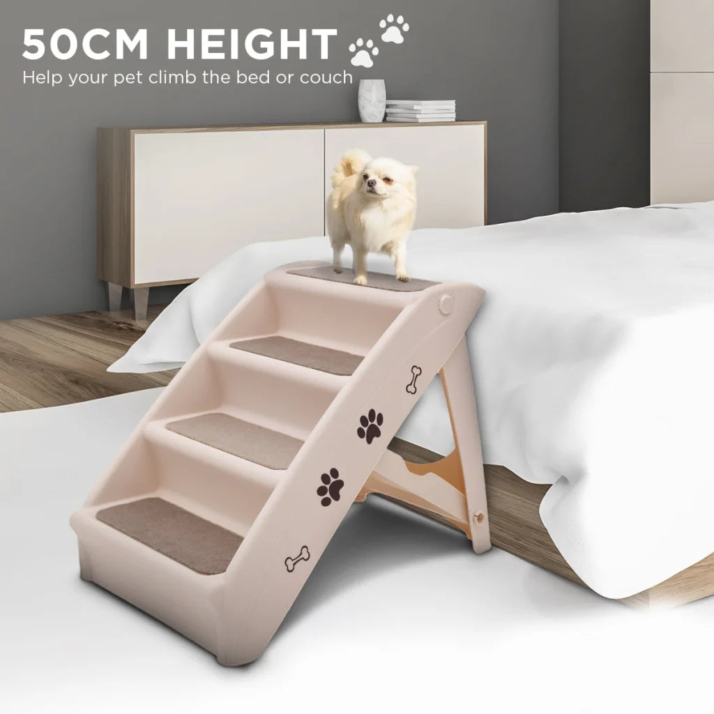 Furtastic Foldable Pet Stairs In White - 50cm Dog Ladder