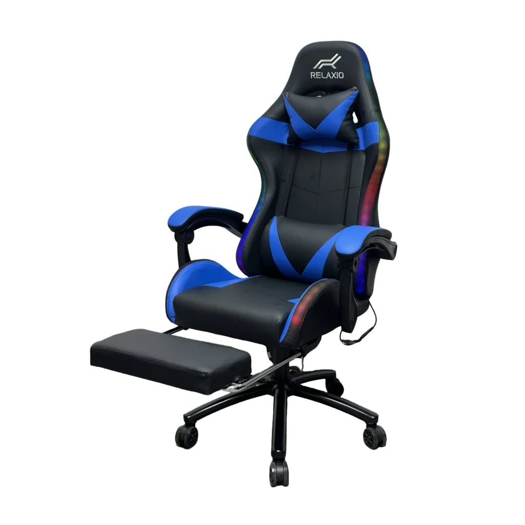 Gaming Chair With Headrest and Foot Rest LED Light - Black