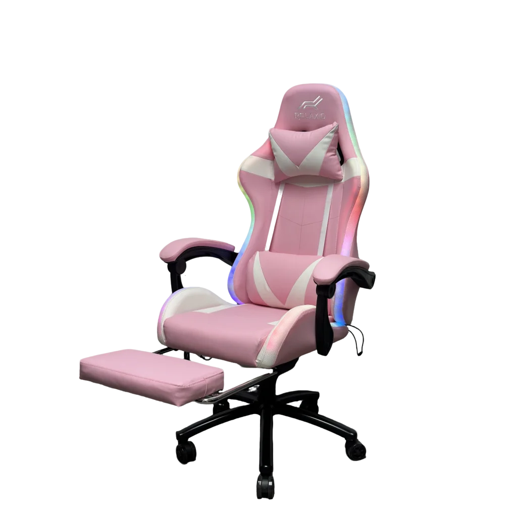 Gaming Chair With Headrest and Foot Rest LED Light - Black