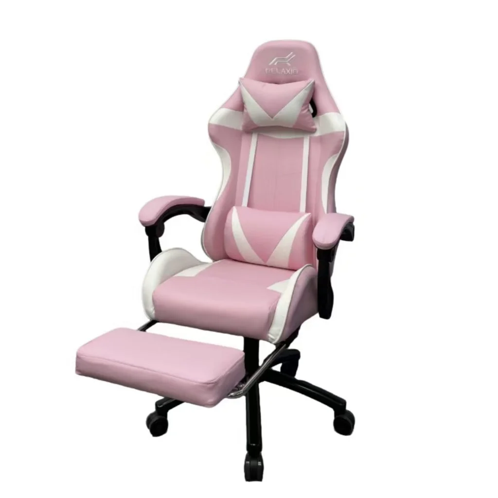Gaming Chair With Headrest and Foot Rest - Pink - Furniture