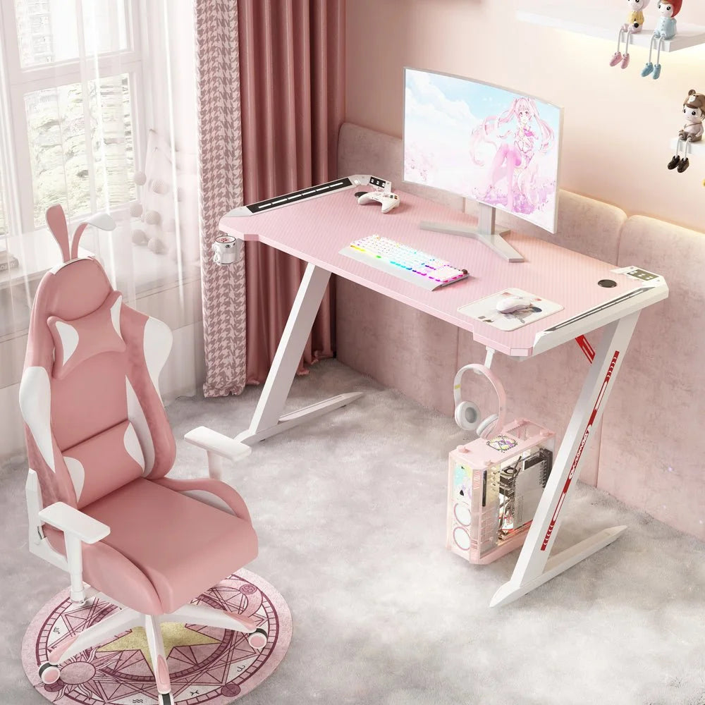 Gaming Desk 120cm RGB Home Office Carbon Fiber LED Lights