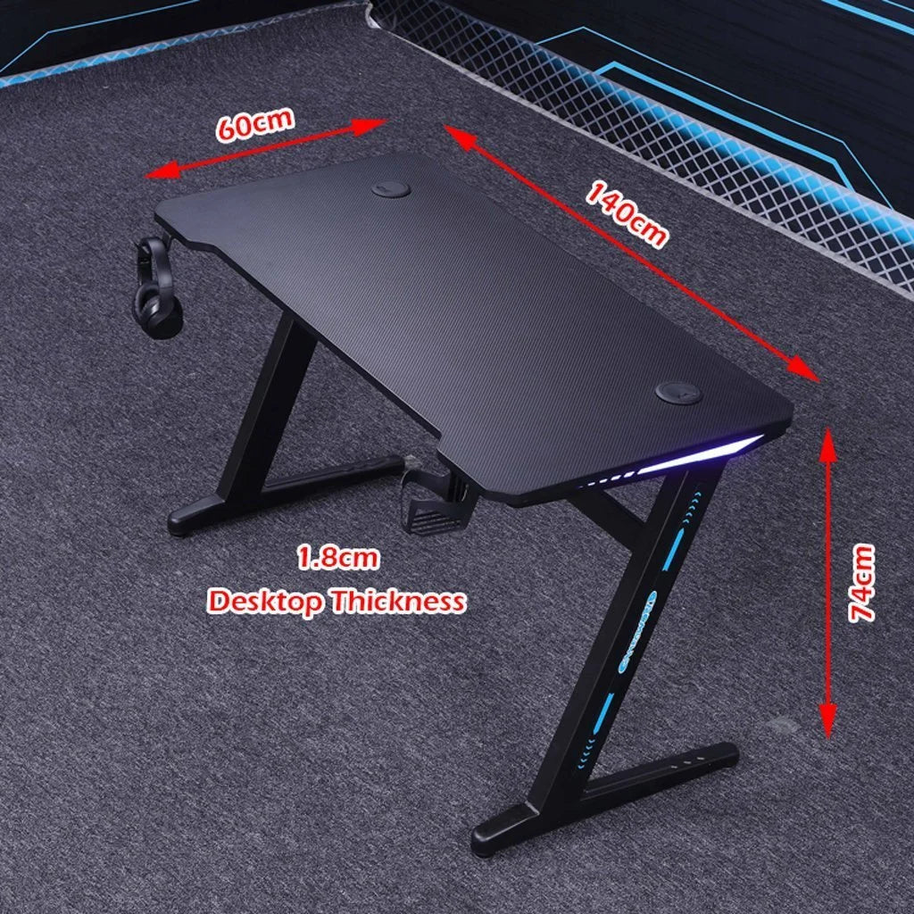 Gaming Desk 140cm RGB Desktop PC Computer Racing Table