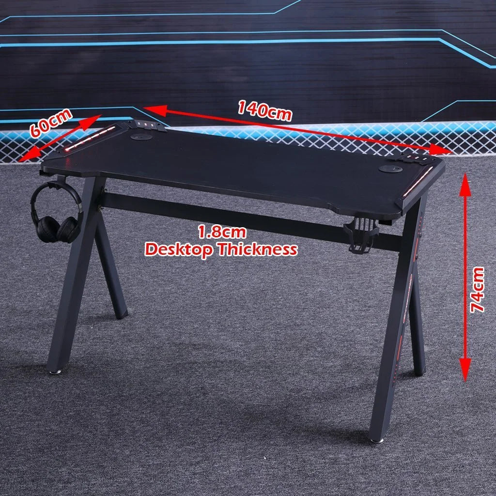 Gaming Desk 140cm RGB Desktop PC Computer Racing Table