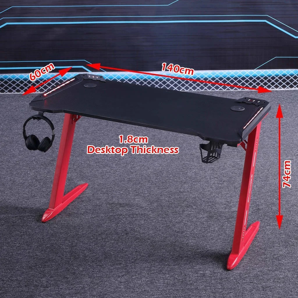 Gaming Desk 140cm RGB Desktop PC Computer Racing Table