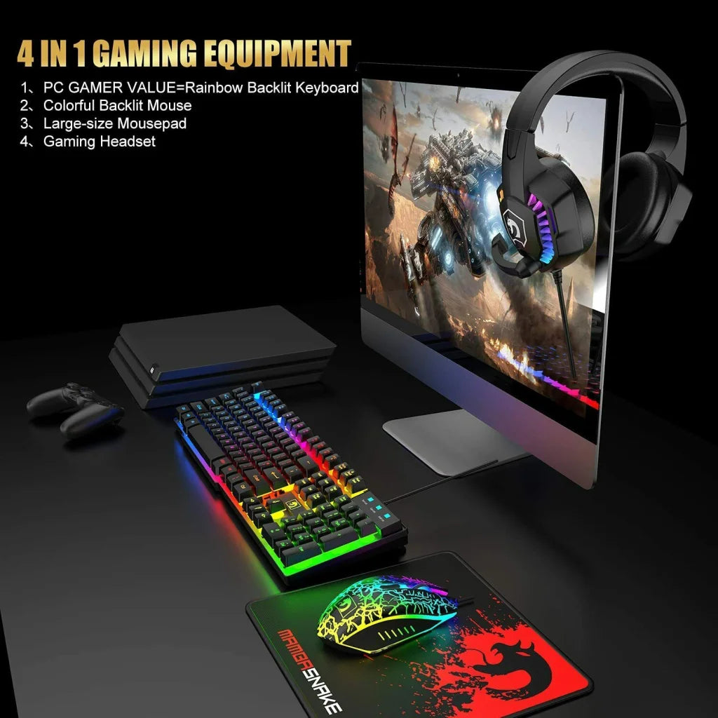 Gaming Keyboard & Mouse & Headset & Mousepad Set RGB