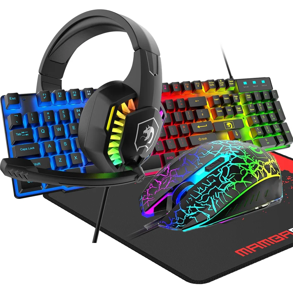Gaming Keyboard and Mouse Headset Mousepad Set RGB Backlit