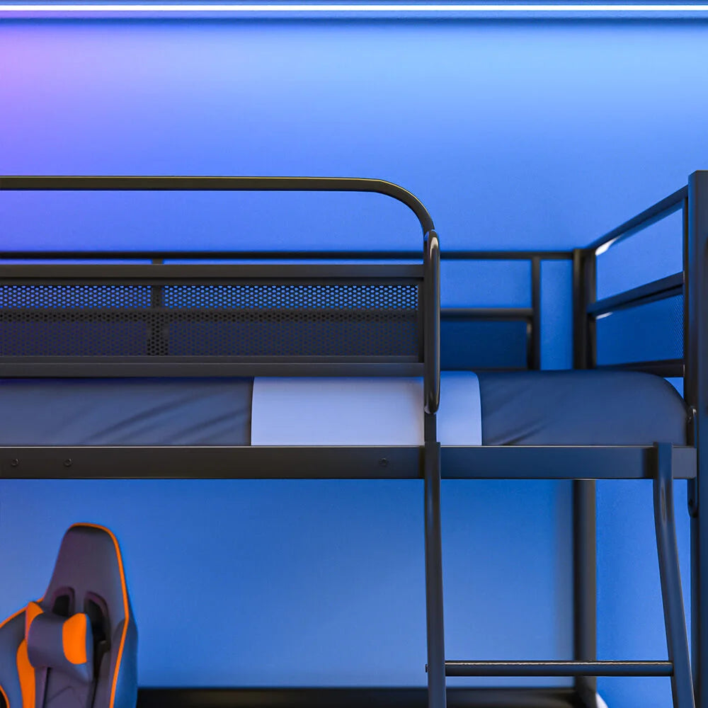 Gaming Loft Bed with Desk Gridwall Steel Metal Frame Space