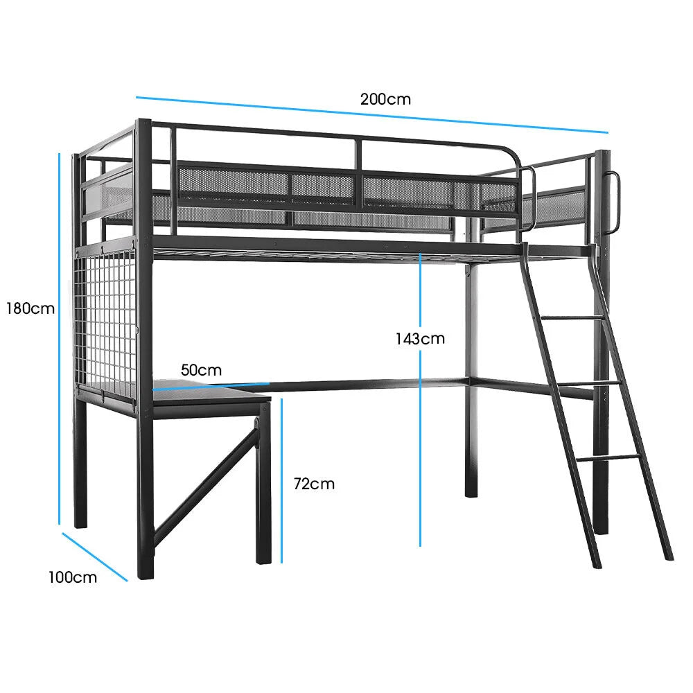 Gaming Loft Bed with Desk Gridwall Steel Metal Frame Space