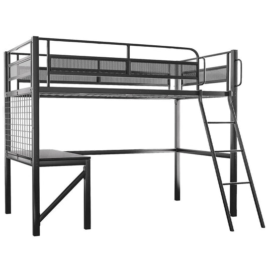 Gaming Loft Bed with Desk Gridwall Steel Metal Frame Space