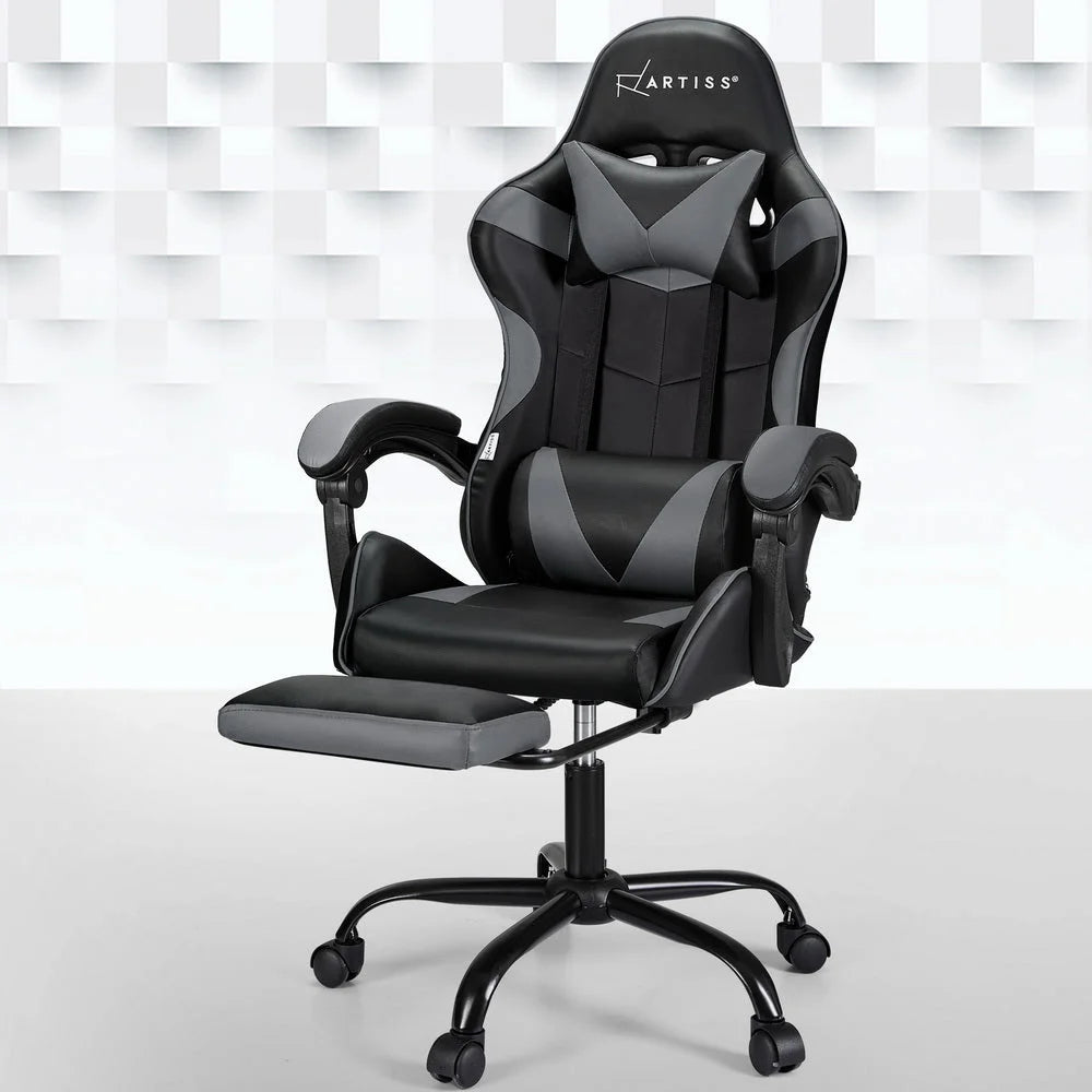 Grey 2 office chair with gaming point massage footrest