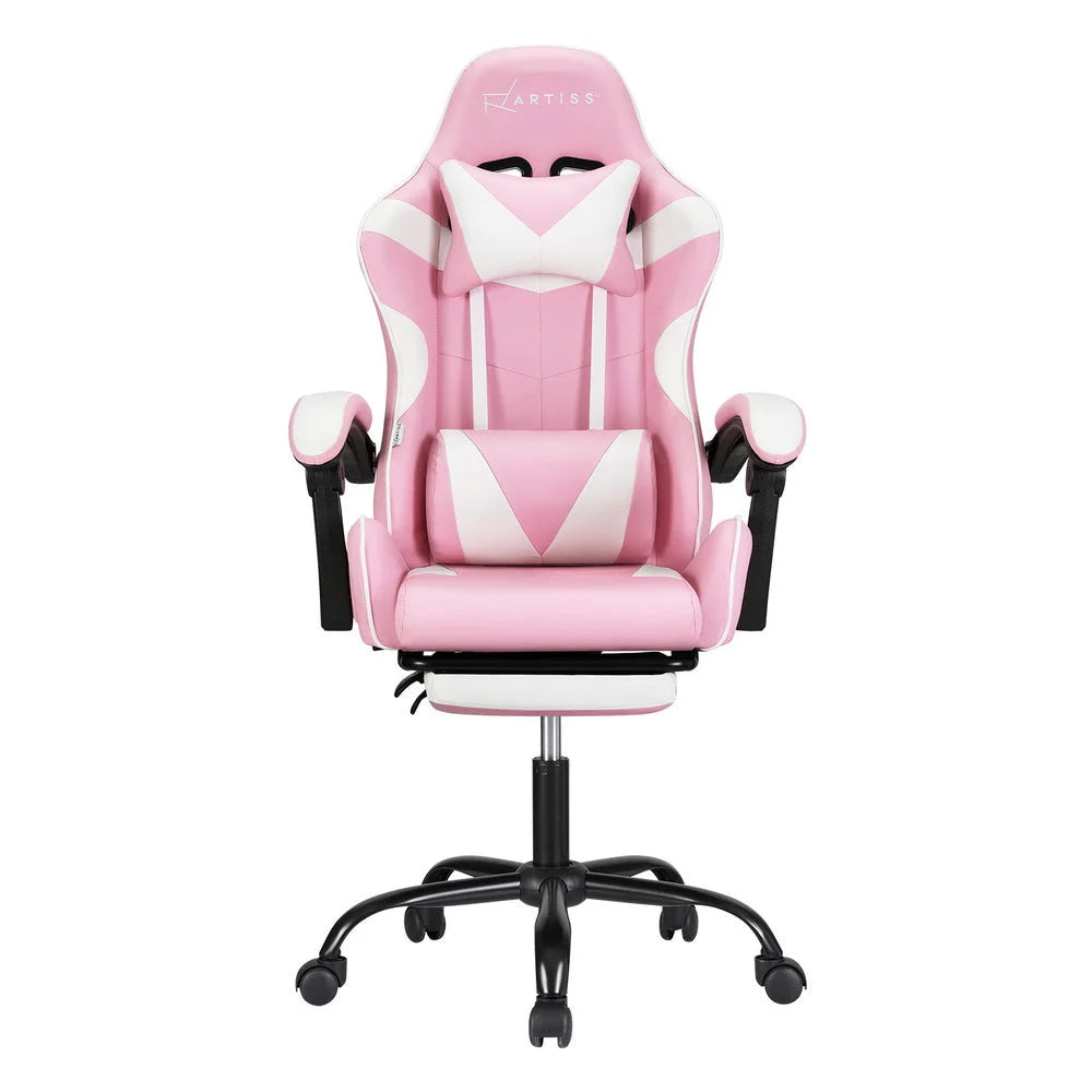 Gaming Office Chair 2 Point Massage with Footrest - Pink
