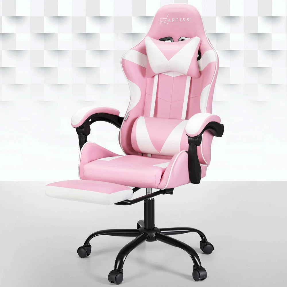 Gaming Office Chair 2 Point Massage with Footrest - Pink
